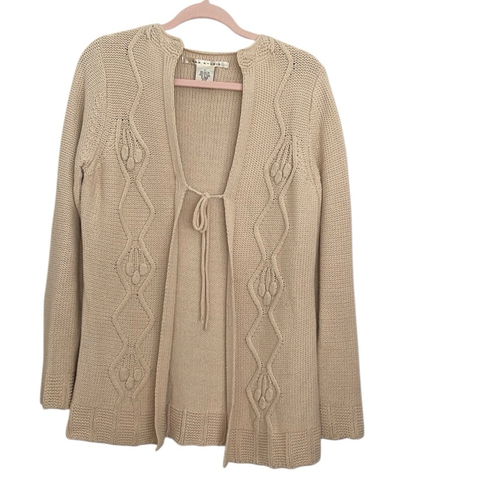 Max Studio Cotton Knit Tie Front Cardigan